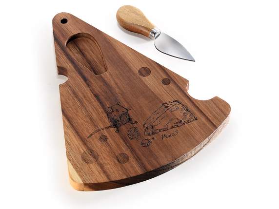 Acacia wood cheese slice chopping board with knife
