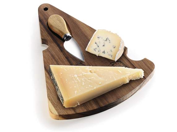 Acacia wood cheese slice chopping board with knife