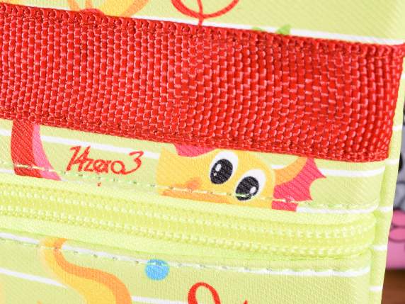 Kids print double pocket and zip fabric clutch bag