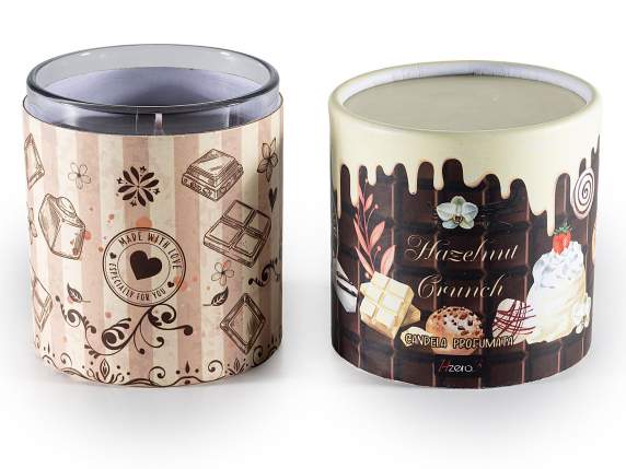 Scented candle in a glass jar with chocolate decorations