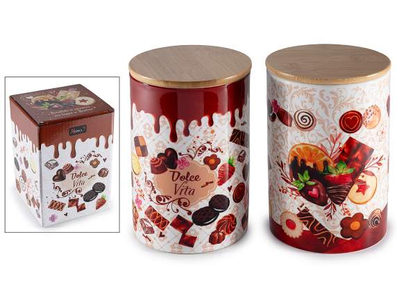 Ceramic food jar with sweets print and lid