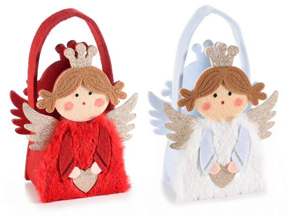 Handbag in little angel cloth with glitter and eco-fur detai