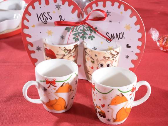 Gift box 2 porcelain cups with Winter Love decorations