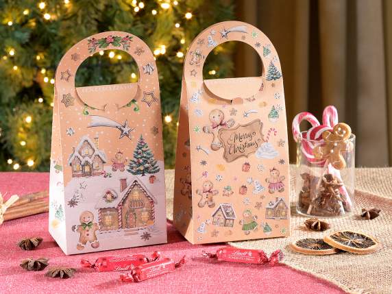 Christmas Kraft Paper Bag Box with Handle