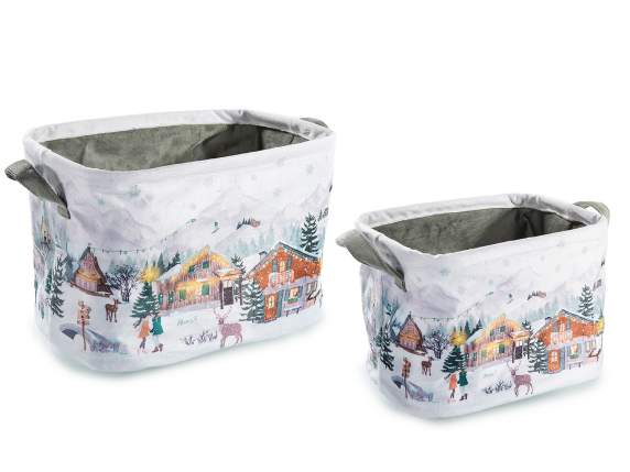 Set of 2 Christmas fabric baskets with handles