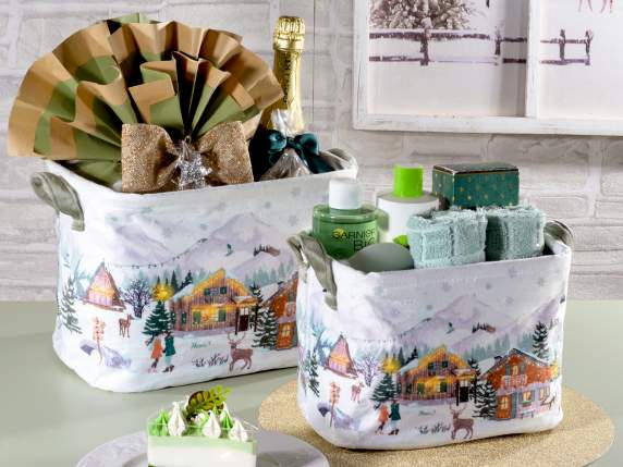 Set of 2 Christmas fabric baskets with handles
