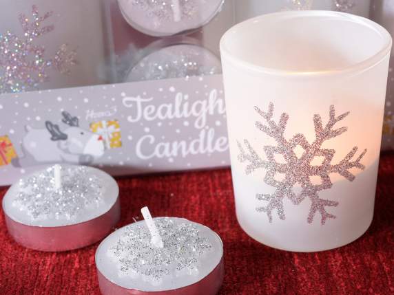 Snow Holiday gift box with 2 tealights and 2 candle holder