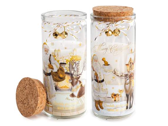 Scented candle in glass jar with cork lid