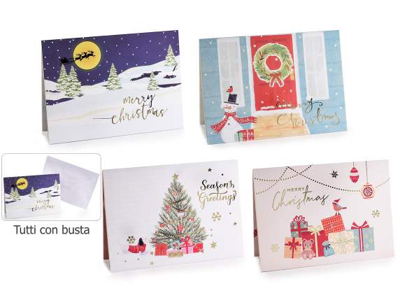 Christmas pop up greeting card with envelope and tag