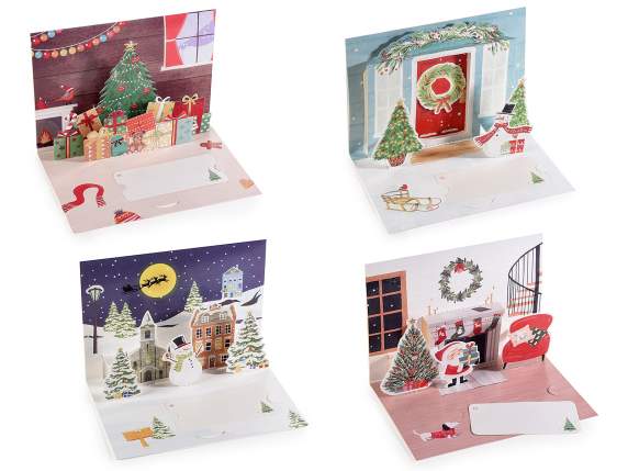 Christmas pop up greeting card with envelope and tag
