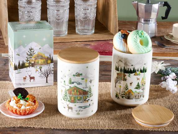 Ceramic food jar with Christmas decorations