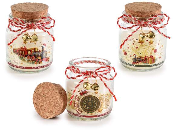 Scented candle in glass jar with cork stopper
