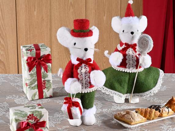 Flocked Christmas Mickey Mouse with dress and decorations