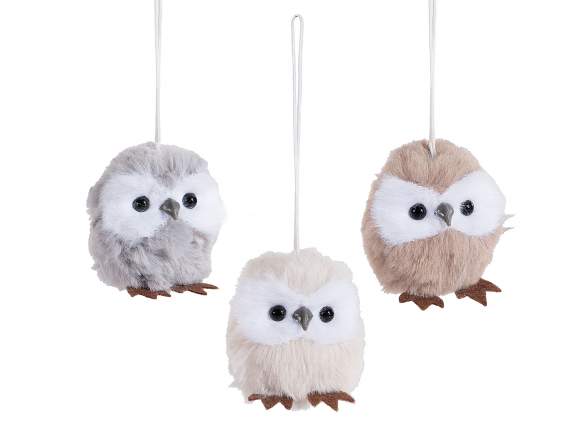 Owl in soft eco-fur with hanging cord