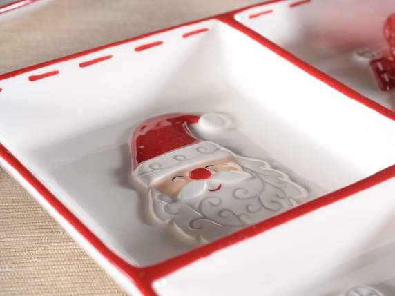 Ceramic plate with 4 compartments with Santa Claus and tree