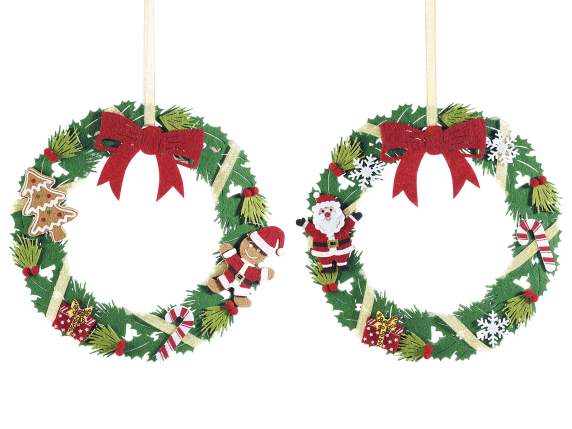 Christmas garland in cloth with ribbon and decorations to ha