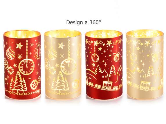 Xmas Time decorated glass cylinder lamp with LED lights