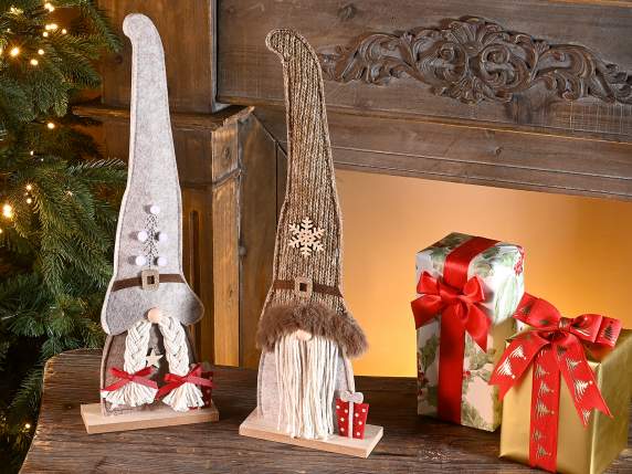 Decorative Santa - Mother Christmas in cloth on wooden base