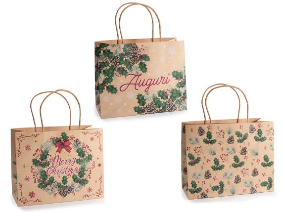 Kraft paper bag - envelope Christmas berries and holly