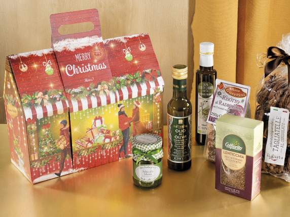 Christmas paper house box with handle band