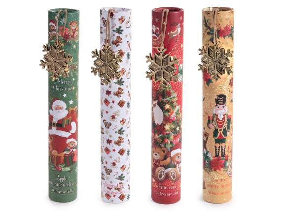 Tubular pack of 30 incense sticks with metal incense holder
