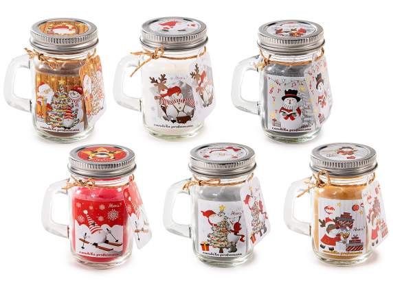 Scented candle in glass jar with handle and lid