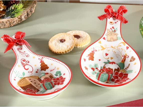 Christmas ceramic spoon rest with bow