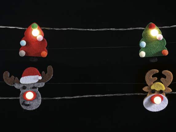 Decorative string of Christmas subjects in cloth with LED li