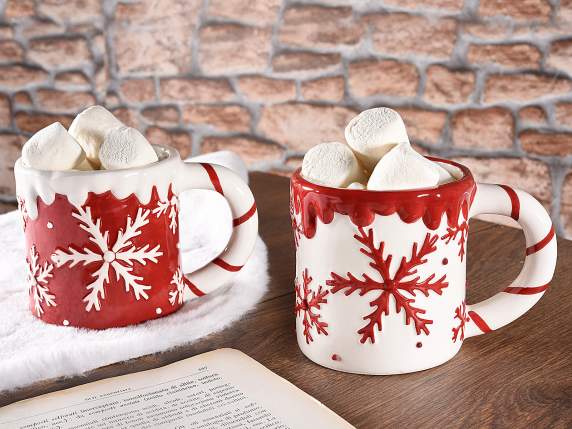 Christmas mug in glossy ceramic 400ml embossed decorations