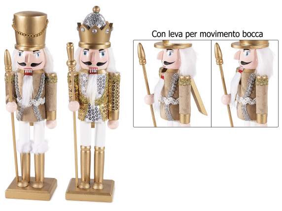 Golden wooden nutcracker with mouth movement lever