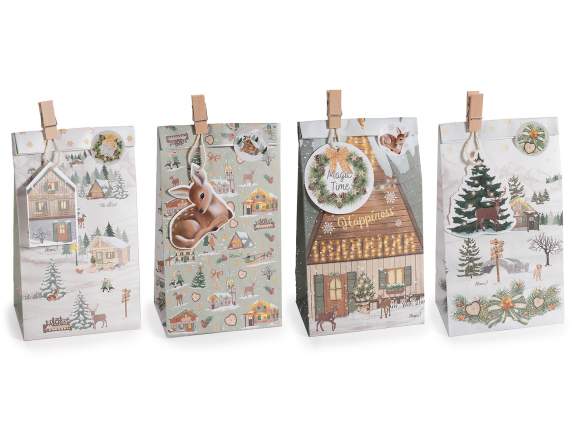 Christmas paper bag with clip, tag and sticker