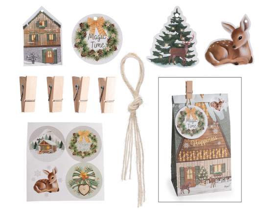 Christmas paper bag with clip, tag and sticker