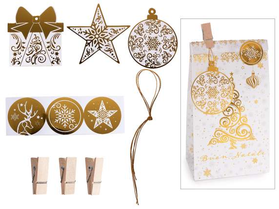 Christmas paper bag with clip, tag and sticker