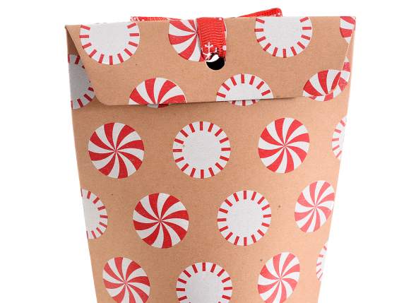 Kraft paper bag with bow closure and Christmas decorations