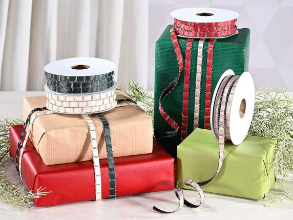 7mm satin ribbon with gold thread inlay