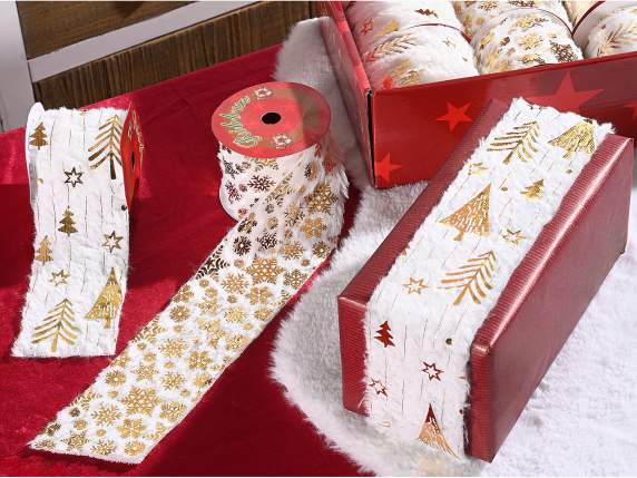 Display 12 63mm faux fur ribbons with gold decorations