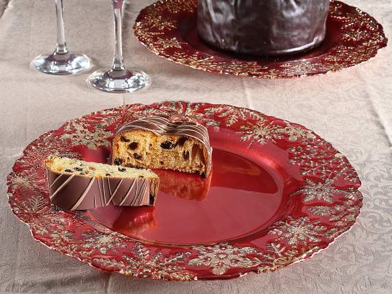 Round plate in red food glass with gold reliefs