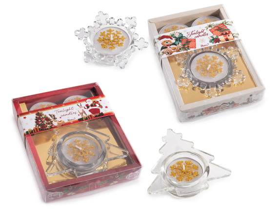 Gift set with glass tealight holder and 3 tealights