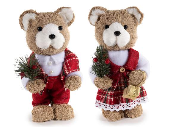 Fiber teddy bear with Christmas dress and decorations