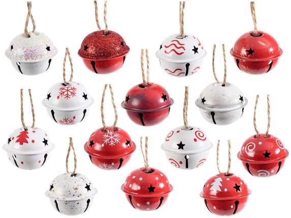 Tube 8 metal bells with Christmas decorations to hang