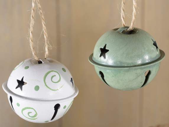 Tube 8 metal bells with Christmas decorations to hang