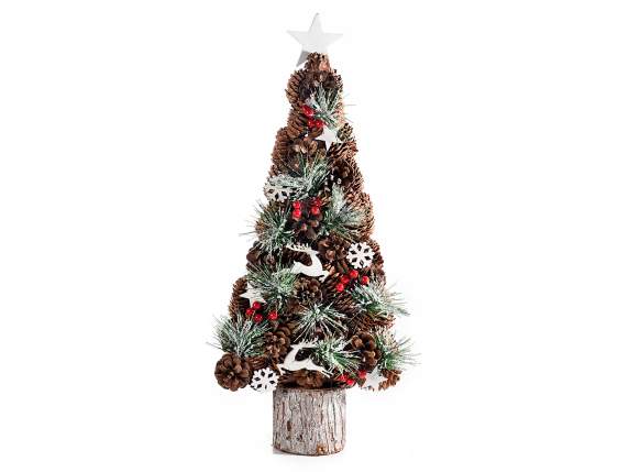 Wooden Christmas tree with pine cones, pine and berries to s