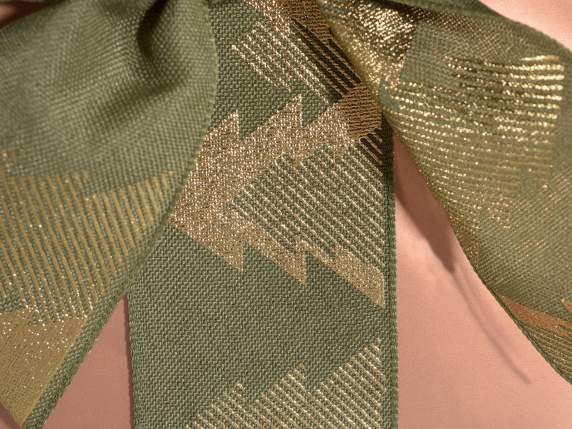 38mm fabric ribbon with golden Christmas trees print