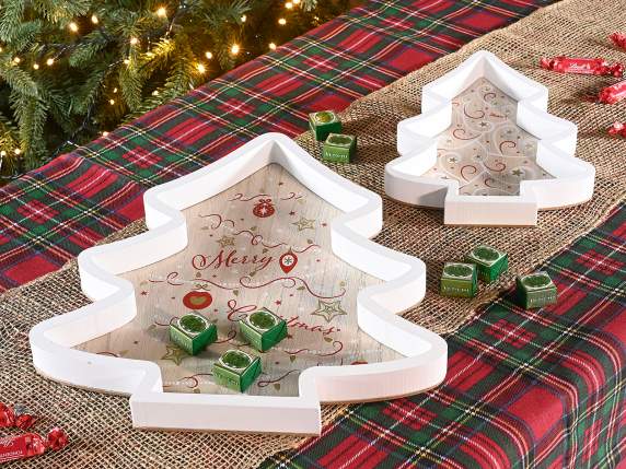 Set of 2 wooden Christmas tree trays with colored decoration