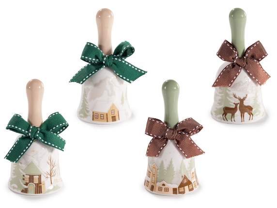 Ceramic Christmas bell with bow and clapper