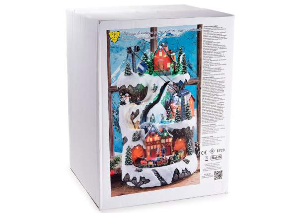 Resin Christmas landscape with lights, 8 songs, movement