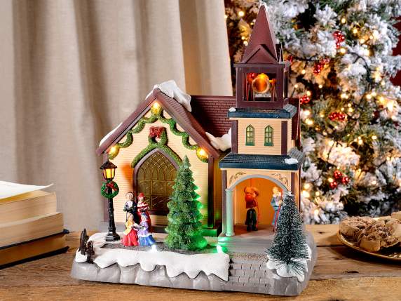 Resin Christmas church with lights, music and movement