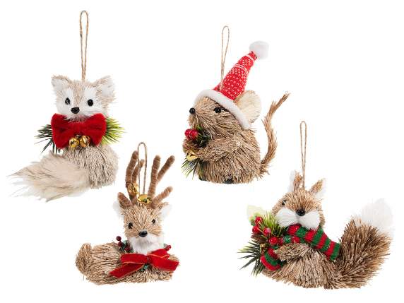 Woodland animal plant fiber with bells to hang