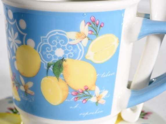 Citrus porcelain coffee cup with teaspoon