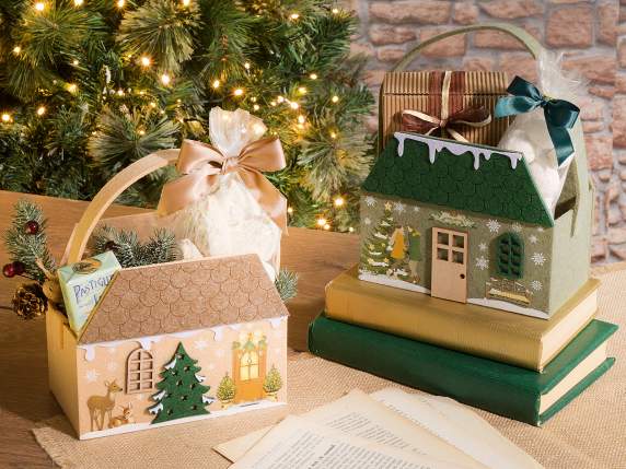 House-shaped cloth bag with embossed Christmas decorations